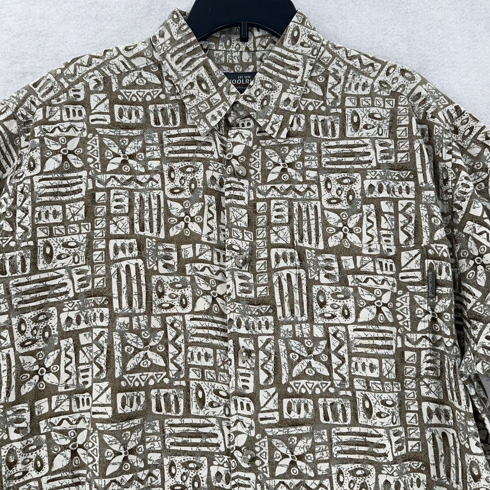 Woolrich Cotton Button Polynesian Short Sleeve Hawaiian Shirt Olive Green Men Lg - Picture 3 of 9